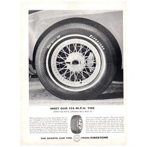 1965 Firestone Super Sports 500 125mph Tire Vintage Print Ad Classic Car Decor